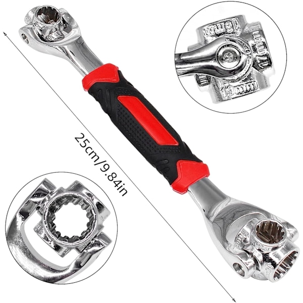 48 i 1 Sokkelnøkkel, Rustfritt Stål Profesjonell Multifunksjonell Roterende Verktøy, 360 Grader Roterende Skiftenøkkel, Rotorstørrelse 12mm Rotor size 12mm