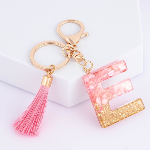 Sødt Rosa Nøglering til Kvinder Piger, Initialbogstav Nøglering med Kvast, Charms til Nøglepung Håndtasker Rygsække Pink-e