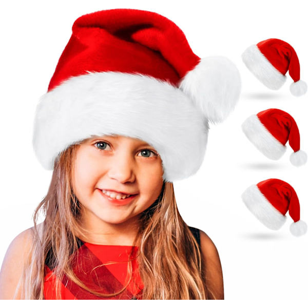 Tomtemössa, Julhatt för Barn, Unisex Sammet Bekväm Julmössa Extra Tjock Klassisk Päls 3pcs
