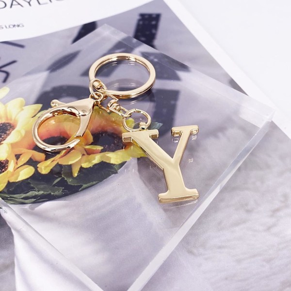 Nøglering med Guld Bogstav A-Z til Kvinder Taske Charms Pung Charms Til Håndtasker Metal Alphabet Initial Letter Nøglering Y