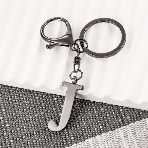 Nøglering med Guld Bogstav A-Z til Kvinder Taske Charms Pung Charms Til Håndtasker Metal Alphabet Initial Letter Nøglering Black-j