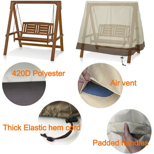 Patio Swing Chair Cover A-Ram 72x67x55 tum UV-resistent Utomhus Swing Cover Vattentät Dammskydd Väderskydd Patio (Beige & Kaffe)