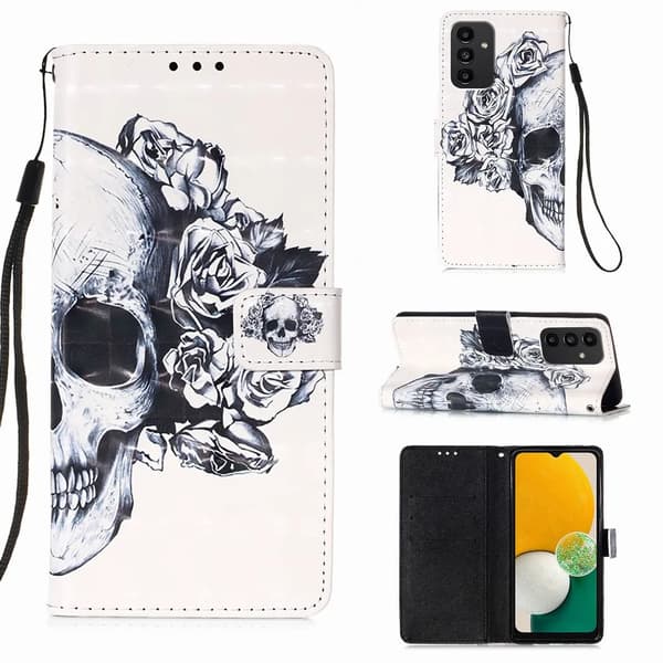Skalldesign (EA); Lämplig med S24 plånboksfodral, söt målad ansiktsdesign, med kortplats, D03F Skull S24