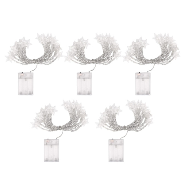 5-pack färgglada stjärnformade DIY julgransdekoration ljusslingor (varmvita stjärnor) stjärnor (batteriversion alltid på) 2 meter 10 lampor