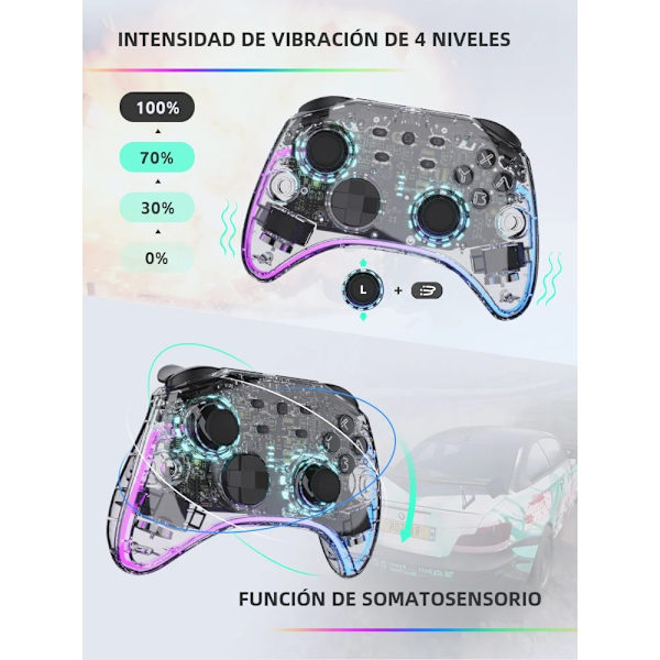 DATA FROG Switch Pro Trådløs RGB-belysning Spilcontroller Kompatibel med Nintendo Switch, Switch Lite og OLED Gamepad med Dobbelt Vibration og