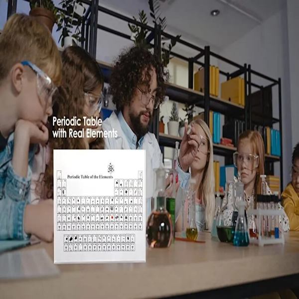 Periodiske system Akryl Periodisk bord Skrivebordsdisplay med ægte grundstoffer Børn Undervisningsgaver Kemisk element Hjem MIDDLE