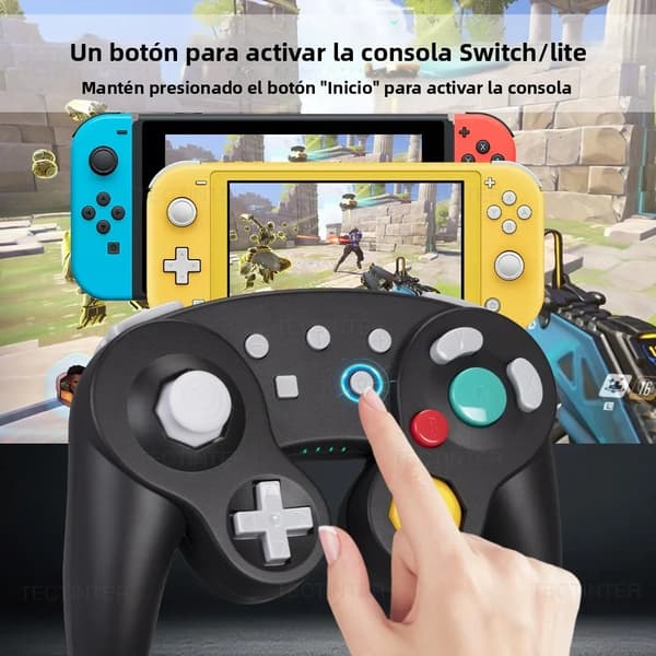 Sort Bluetooth Gamecube-stil Controller Kompatibel med Switch-konsol, PC, Android, Turbo-funktion