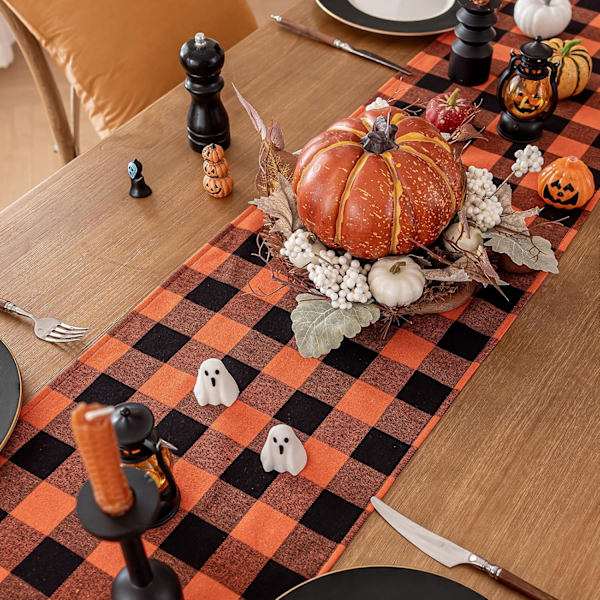 Julebordløber i ternet tartan - rød buffalo plaid juledug, pletbestandig, vaskbar, 13 x 120 tommer Red Plaid