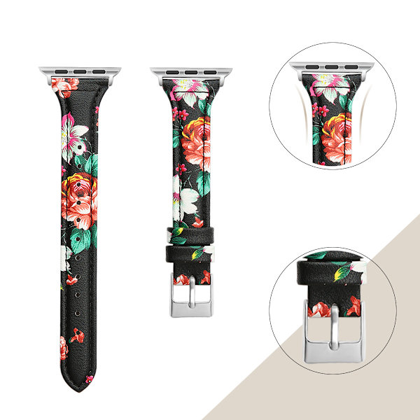 Läderarmband kompatibelt med Apple Watch7 8, utbytesarmband för män och kvinnor black+red 38/40/41mm
