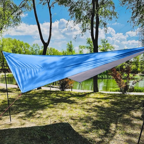 Hengekøye Camping Tarp Regnfly, Vanntett Telttur Underlag Ly Canopy Solskjerming Klut Piknik Matte for Utendørs Markise Vandring Strand Ryggsekk Blue