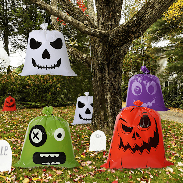 8 st Halloween Pumpabladpåsar Plastgräsmattepåsar med Vridband Höstgårdsavfallspåsar Återanvändbara Gräsmatteskräppåsar Halloween Godispåsar