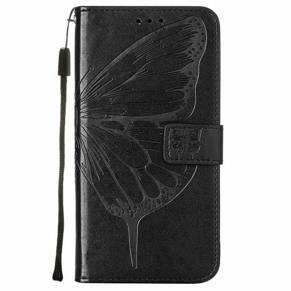 Sort sødt sommerfuglevinge-telefoncover med kortslot til iPhone 6 Plus eller 6S Plus, D03E Black iPhone 6 Plusor 6S Plus