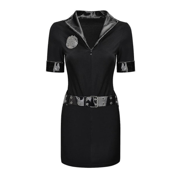 Kvinder Sort Police Uniform Voksen Halloween Fest Kostume Cosplay Klubtøj Police Wear S-xxxl Black A XL