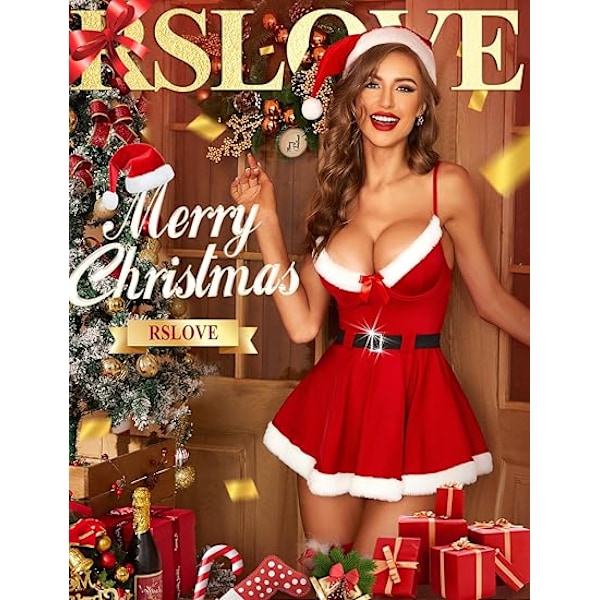 Julunderkläder för kvinnor Sexig Santa Underkläder Set Babydoll Chemise Nattkläder Plus Size Underkläder S-3XL M