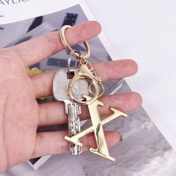 Nøglering med Guld Bogstav A-Z til Kvinder Taske Charms Pung Charms Til Håndtasker Metal Alphabet Initial Letter Nøglering X
