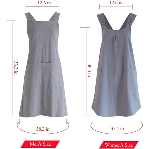 Japanilainen pellava-puuvillasekoite ristiselkäinen esiliina taskuilla naisille, miehille, kokkeille, keittiöön, ruoanlaittoon, leivontaan Women's Size Grey