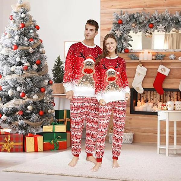 Familjematchande Julpyjamas Set Rensa Djur Pyjamas Set Julrutig Pyjamas Nattkläder Solkläder för Kvinnor Vuxna Barn Röd kids9-10 Y