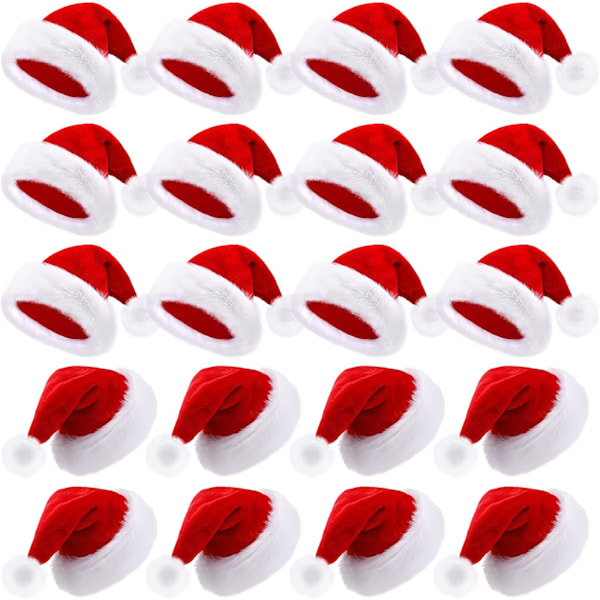 20 stk. Julemandshue, Julehat Bulk Blød Unisex Julehatte til Voksne Kvinder & Mænd Festkostume (Rød) Red
