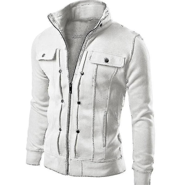 Herre Efterår Vinter Outwear Military Jacket Casual Collar Combat Biker Jacket Coat Toppe White 2XL
