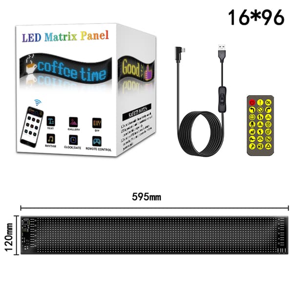 Flexibel RGB LED Matrix Display 16x96 Pixlar Bluetooth Programmerbar Rullande Textpanel för DIY Kostym 120mm*595mm