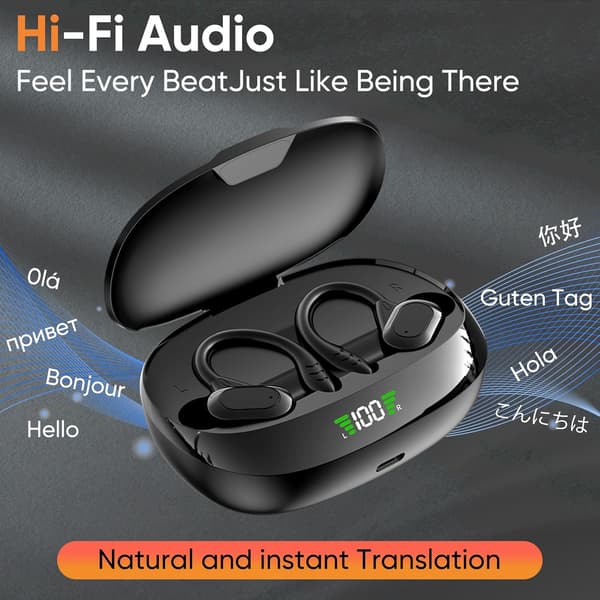 Sanntidsoversetter ørepropper 144 språk 3-i-1 Bluetooth oversettelseshodesett for reise, forretninger, Android iOS