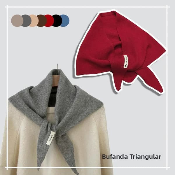 Grå-Koreansk Triangelscarf Nisch Ull Triangulär Scarf Dam Huvudduk Stickad Scarf Multifunktionell Varm Stickad Scarf Gray