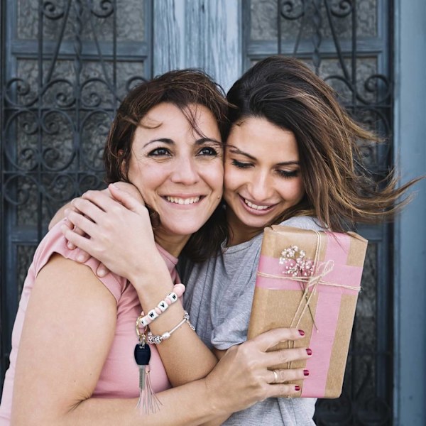 Silikonperle Armbånd Nøglering Håndledsrem Nøglering Bangle Kæder til Kvinder med Læder Kvast Mama-pink