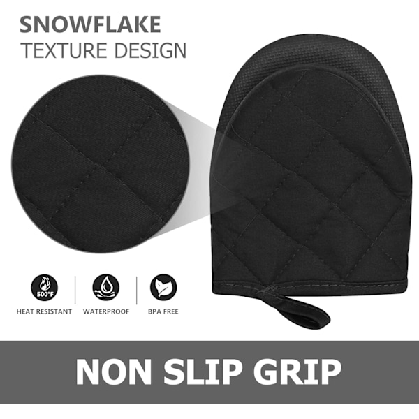 1 Par Kort Ugnvantar - Silikonköksugnshandskar Hög Värmebeständig 500℉, Mini Ugnvantar med Halksäkra Greppytor (Svart) Black