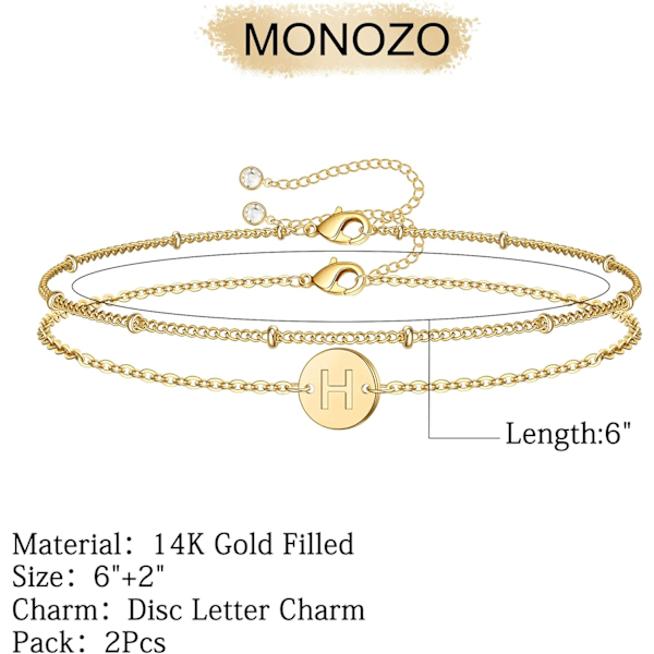 Guld Initial Armbånd til Kvinder, Multi-lags Perle Initial Armbånd, Personligt 26 Bogstavsdisk Alphabet Charm Armbånd H