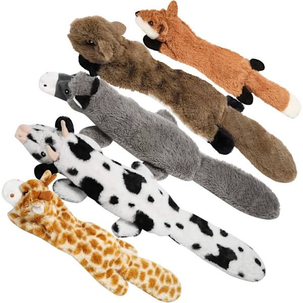 Hunde Squeaky Legetøj, 5 stk. Krøllede Plys Hundelegetøj, Fyldfrit Hundelegetøj til Små, Mellemstore og Store Hunde, Fyldfrit Hvalpe Legetøj mod Kedsomhed