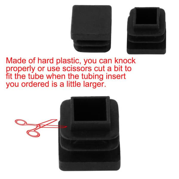 Møbel endehætter 16 × 16 mm, firkantede plastikglidere, sort