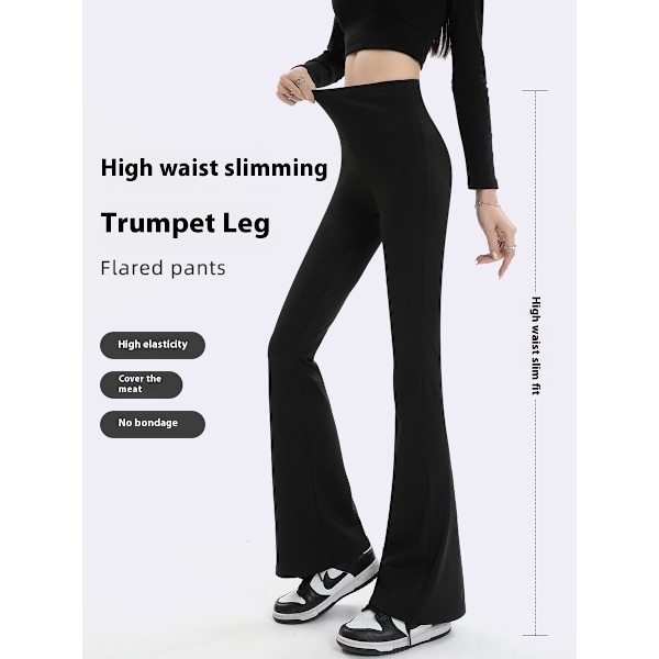 Damernas Vintermode-Huvudnummer: Svarta Fleecefodrade Flared Sharkbyxor - Lång längd, Hög midja, Slim Fit, för Snygg Ytterklädsel under Kalla Dagar! M (suitable for 80-100 catties)