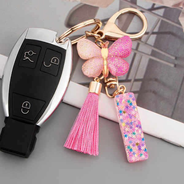 Sööt roosad võtmehoidjad naistele ja tüdrukutele, algustähega võtmehoidjad tutiga, ripatsid võtmetele, rahakotile, käekottidele ja seljakottidele Colorful Pink Butterfly-i