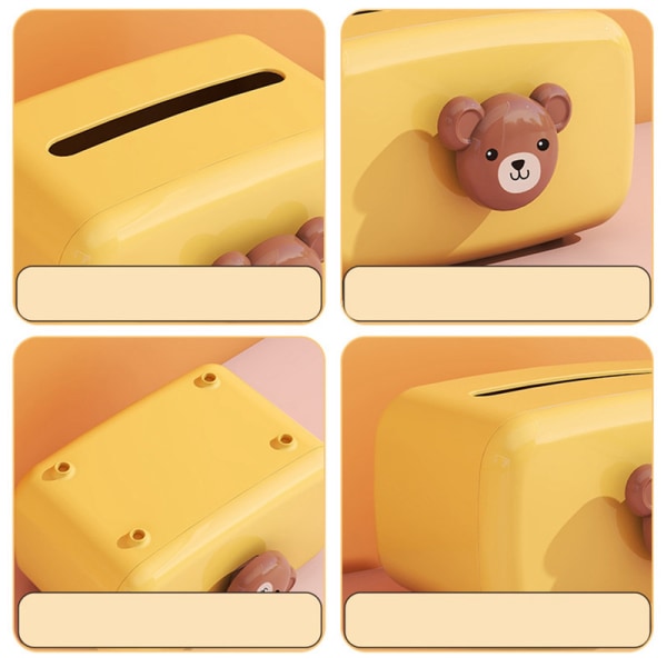 Multifunksjonell vev boks tegneserie søt bjørn enkel lys luksus hjemmedekorasjon serviett oppbevaringsboks gul
