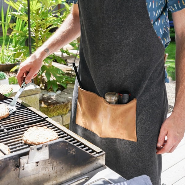 Grillförkläde med ficka, canvasförkläde för män med justerbar rem, BBQ & grilltillbehör