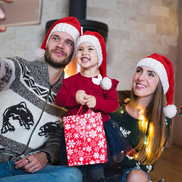 Jultomtehatt Röd Jultomtehatt Stickad Hatt Jultomtehatt För Vuxna Kvinnor Män A
