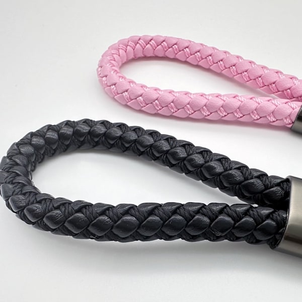 2 stk Håndvævede Flettede Læder Nøgleringe, Nøglering Remme til Mænd og Kvinder, Metal Nøglering til Hjemmebilnøgler Pink