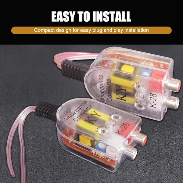 2PCS Bil Linje Ljudutgång Konverterare, 2.26\" x 1.5\" x 1\" Hög Resistans till Låg Resistans Plug and Play Högtalare till Linjenivå Konverterare (Flerfärgad)