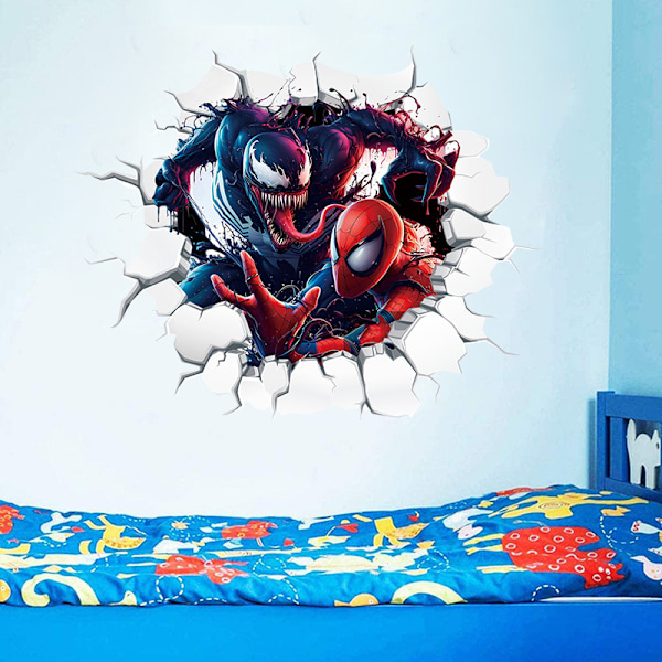 Upeat Venom & Spider-Man 3D -seinä - rikkovat seinätarra - lapsihuoneeseen - 52*42cm itseliimautuvat PVC -tarrat Avengers Alliance -sarjasta