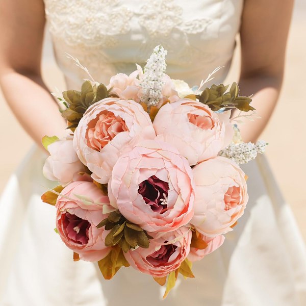 Kunstige peonblomster, lys rosa, 1 bunt pink