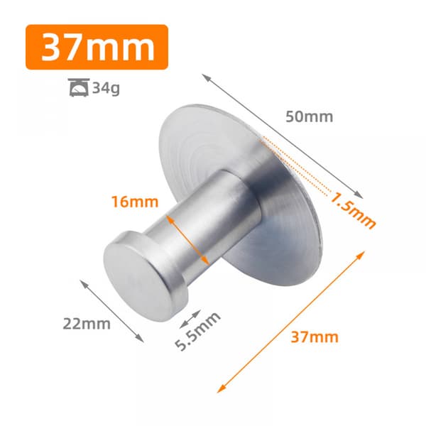 5-pack väggkrokar i rostfritt stål, 47 mm, silver, för badrum, kök och vardagsrum