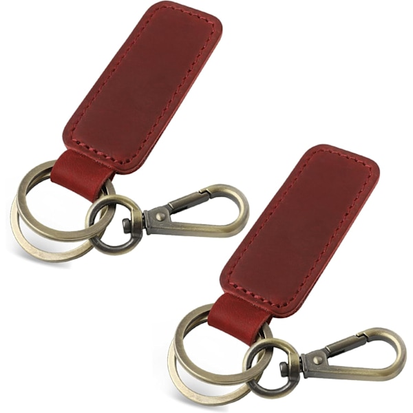 Äkta Läder Nyckelring till Bil, Universal Nyckelring, Läder Nyckelhållare för Män och Kvinnor, JC306 Red*2