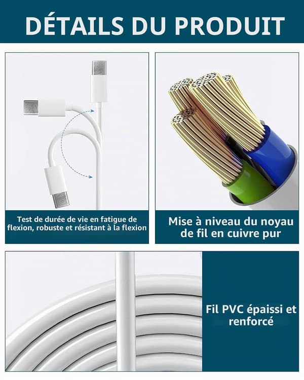 USB-A til USB-C datakabel, 10 meter, hurtigopladning, datakabel til lang afstand, velegnet til kameraer, tablets, smartphones og spillekonsoller.