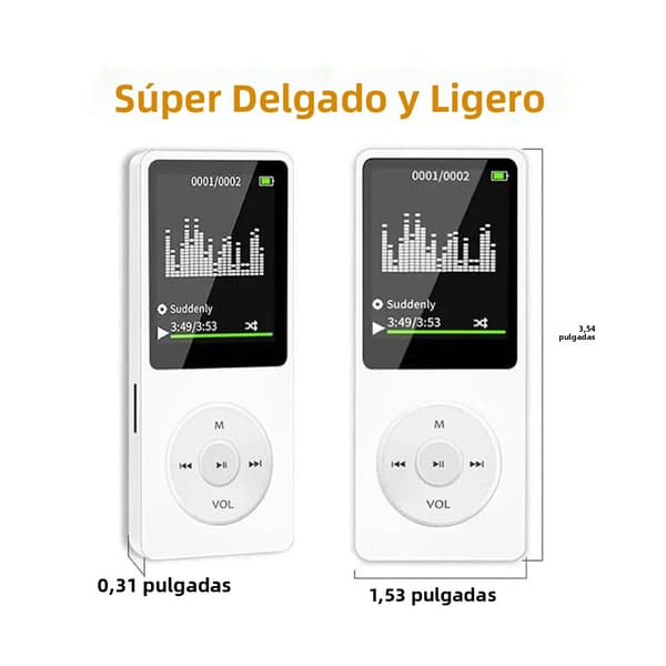 Vit Bluetooth MP3/MP4-spelare, träningsutrustning, FM-radio, inspelningsfunktion, stöder 128GB lagring, förlustfri musik, hög frekvens.