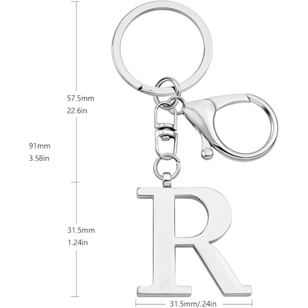 Nyckelring med guldbokstav A-Z för kvinnor, väskacharm, handväskacharm, metallinitialbokstavsnyckelring Silver-r