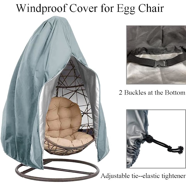 Patio Egg Chair-överdrag med dragkedja, Vicker Egg Swing Chair-överdrag, 75\" x 45\", Grå, 2-pack Grey 75'' (L) x 45''(W)