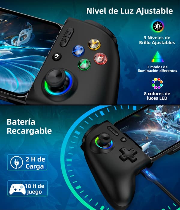 Svart BEBONCOOL Bluetooth Gamepad Kompatibel med Android og iOS Teleskopisk spillkontroller med joystick og Hall Effect-sensor