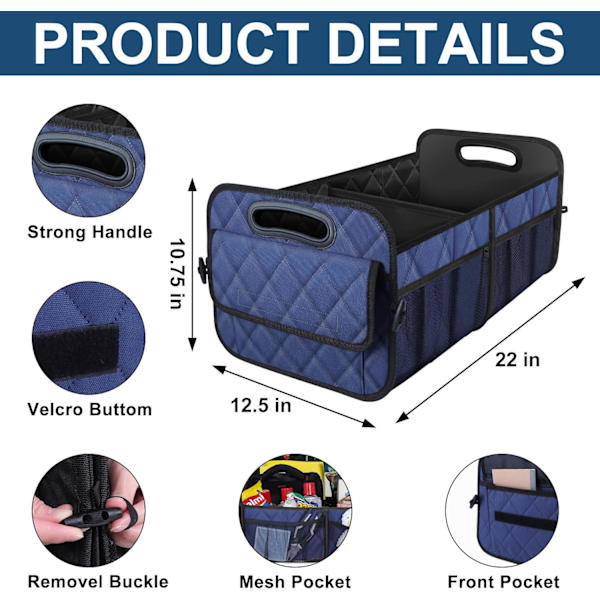 Auton tavaratilan järjestäjä maasturiin, auton järjestäjät ja säilytystilat 6 suurella taskulla, auton lisävarusteet naisille/miehille 50L vedenpitävä polyesteri (tummansininen) Dark Blue