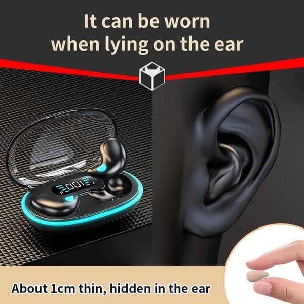 Sovhörlurar, trådlösa Bluetooth 5.3 Mini In-Ear-hörlurar, komfort för sidosovande, 30 timmars batteritid, LED-display, mikrofon