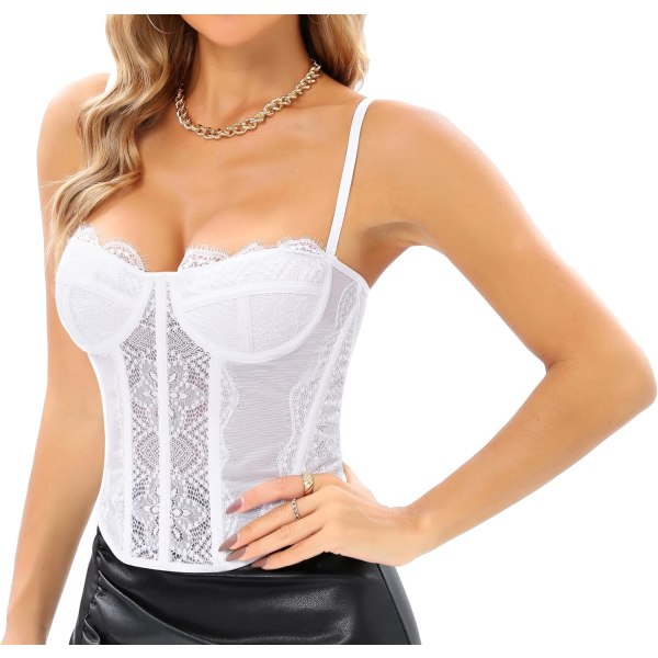 Kvinners sexy Bustier Korsett Topp med fiskbein White - Hook Back S